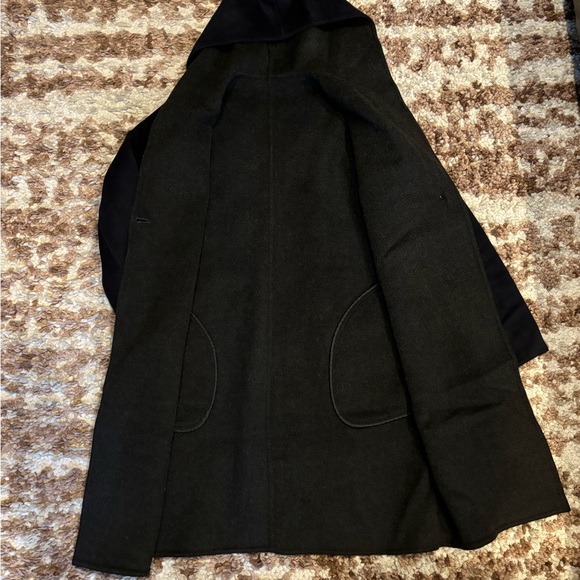 Uniqlo szXS brush wool double faced hooded coat in navy/ gray - Picture 6 of 14